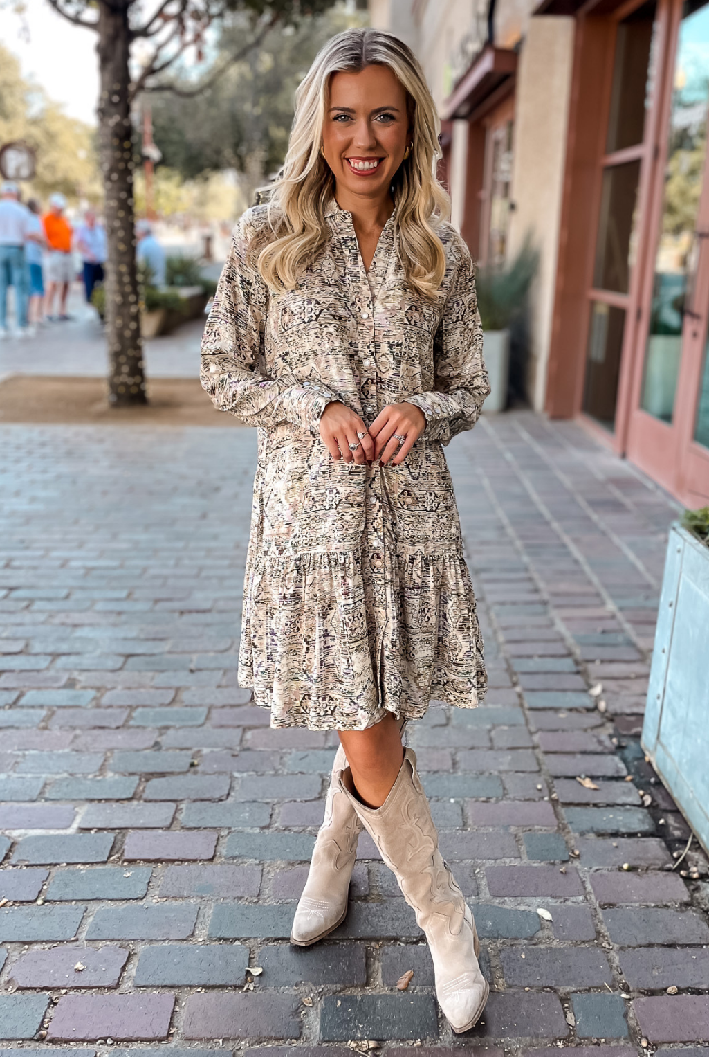 Dakota Pearl Snap Dress - Desert