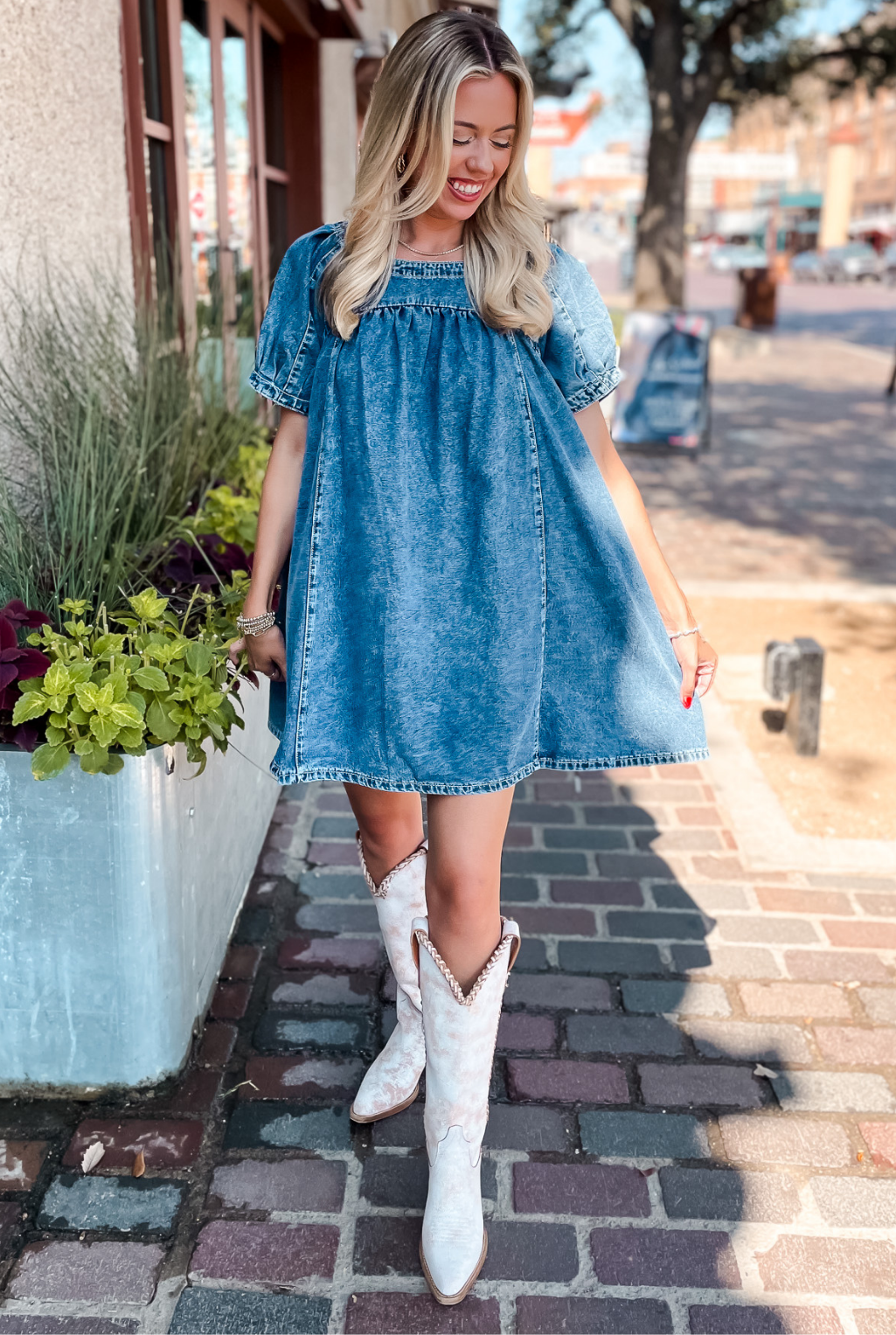 Denim Baby Doll Dress - Blue