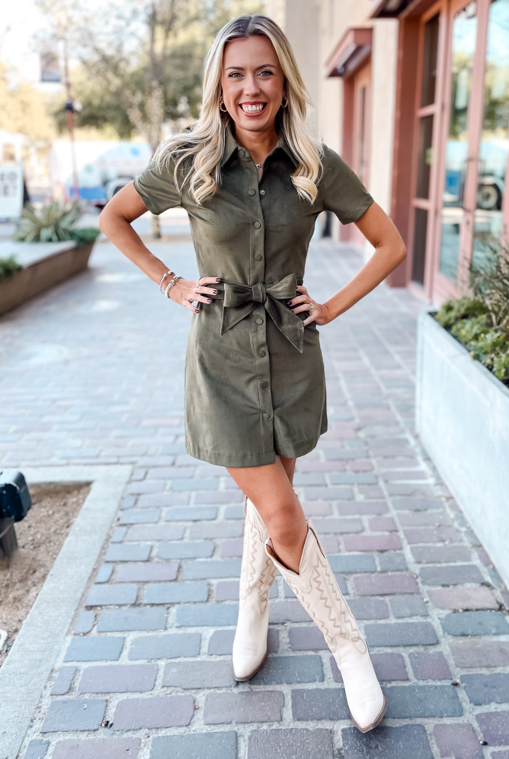 Jolene Faux Suede Dress - Olive