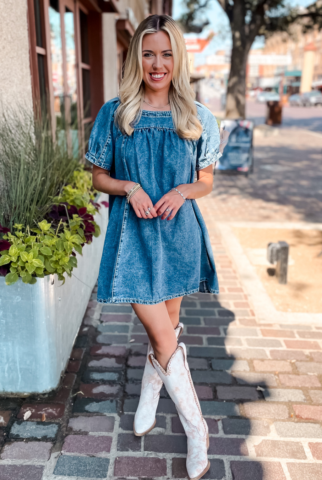 Denim Baby Doll Dress - Blue