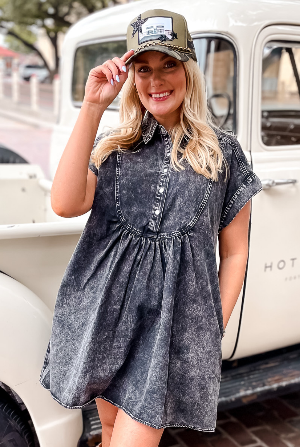 U Bodice Denim Dress - Black — Tucker Brown