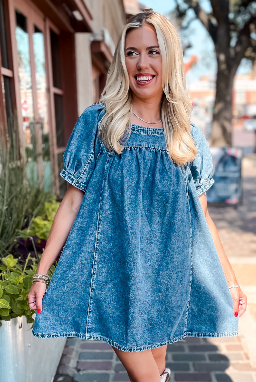 Denim Baby Doll Dress - Blue