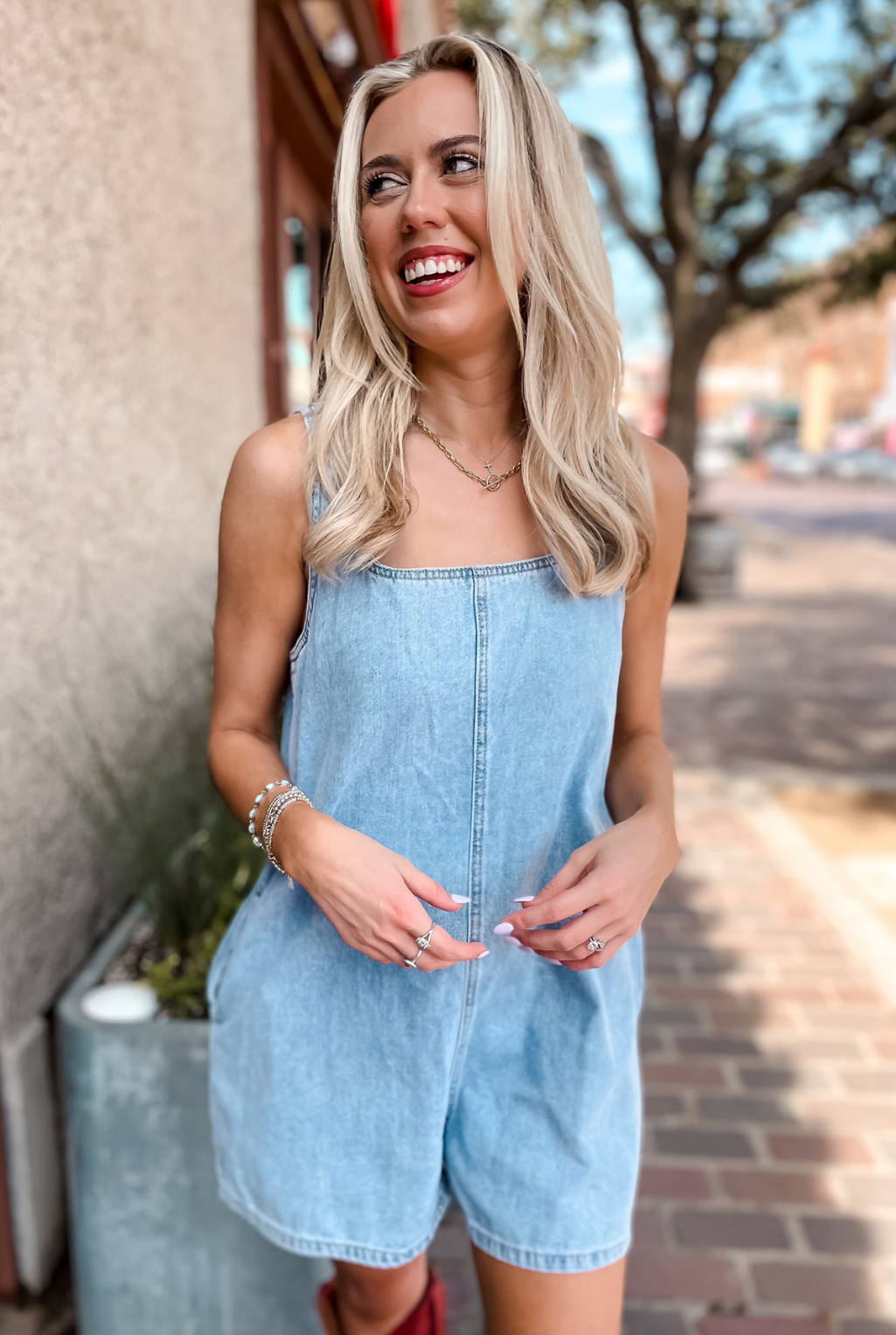 Denim Tank Romper - Light Denim