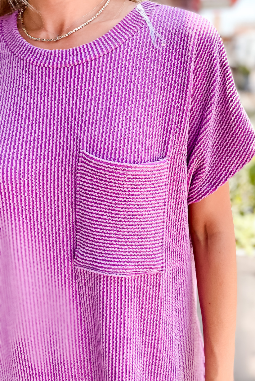 Ribbed Pocket Dress - Purple