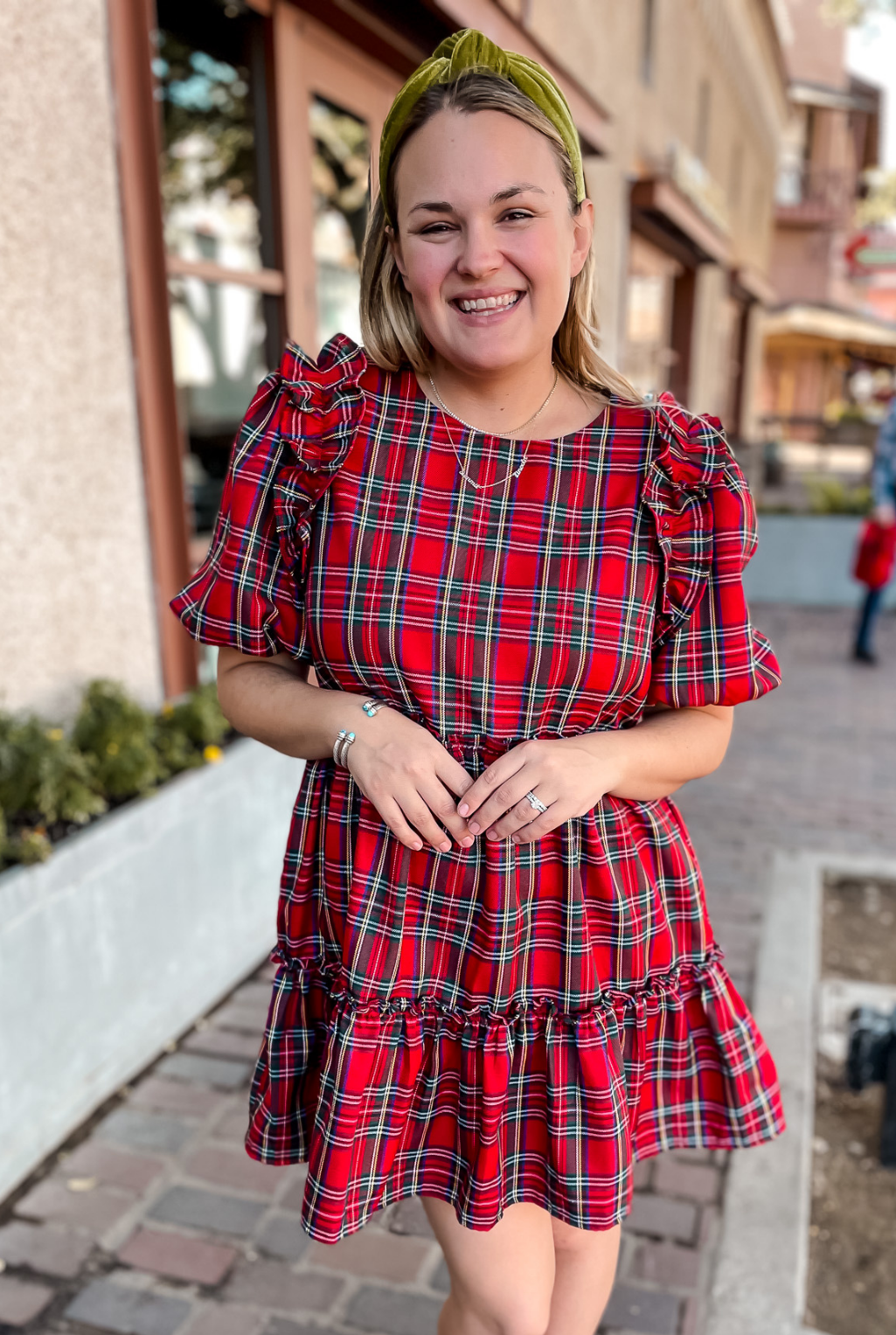 Tartan Plaid Ruffle Dress - Red