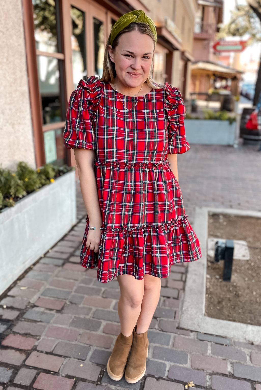 Tartan Plaid Ruffle Dress - Red