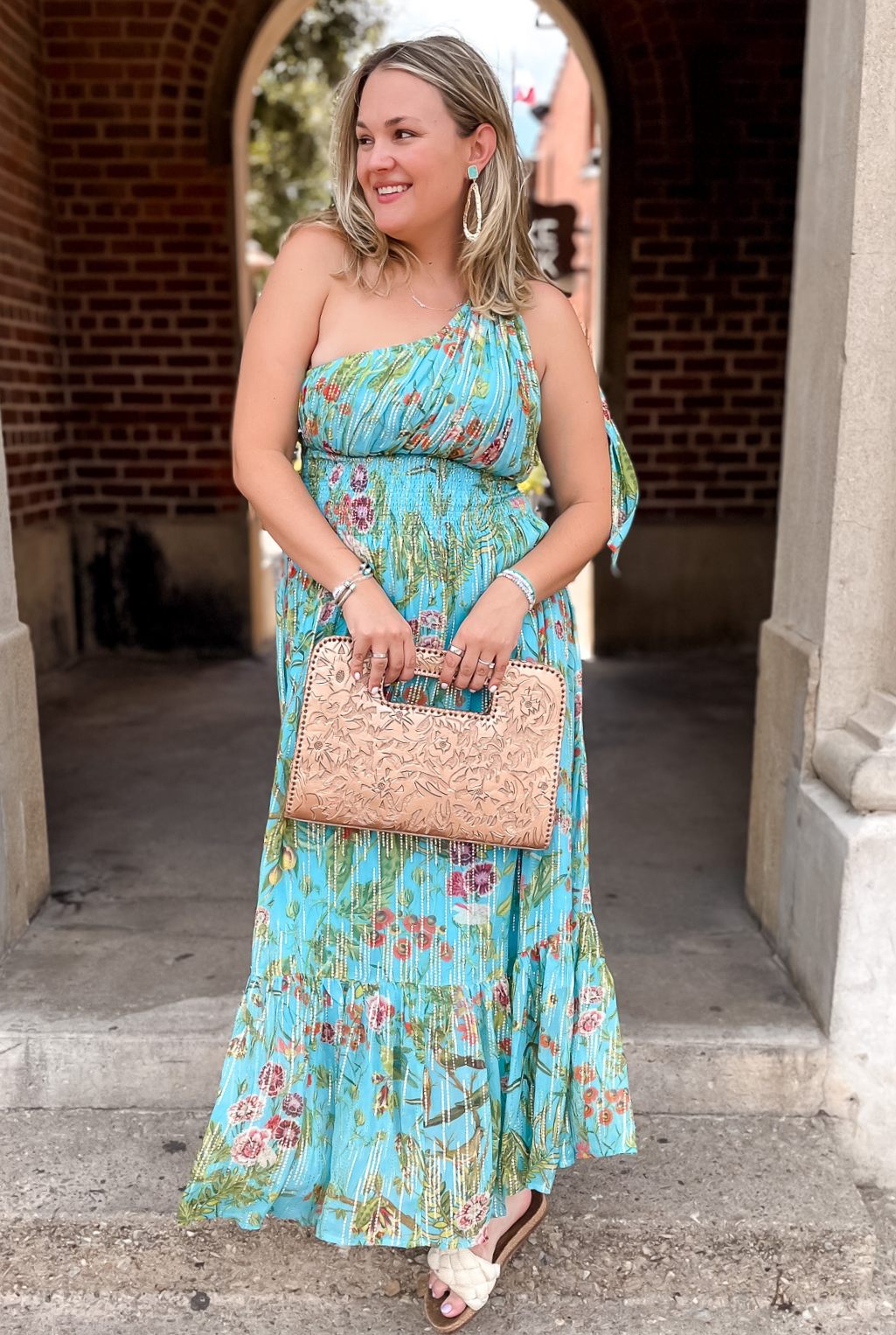 Turquoise One Shoulder Dress