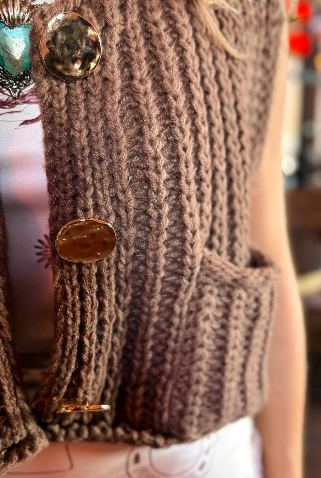 Buttons Of Gold Sweater Vest - Brown