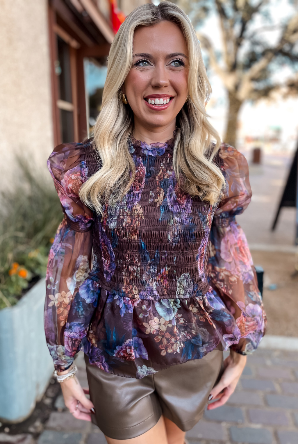 Smocked Floral Top