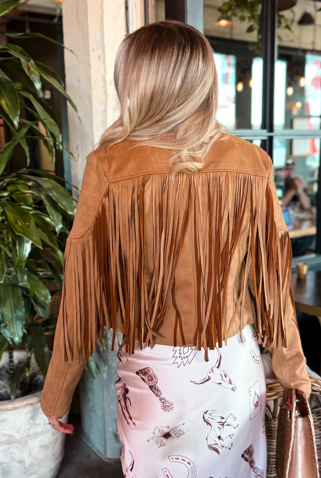 Faux Suede Fringe Jacket - Camel