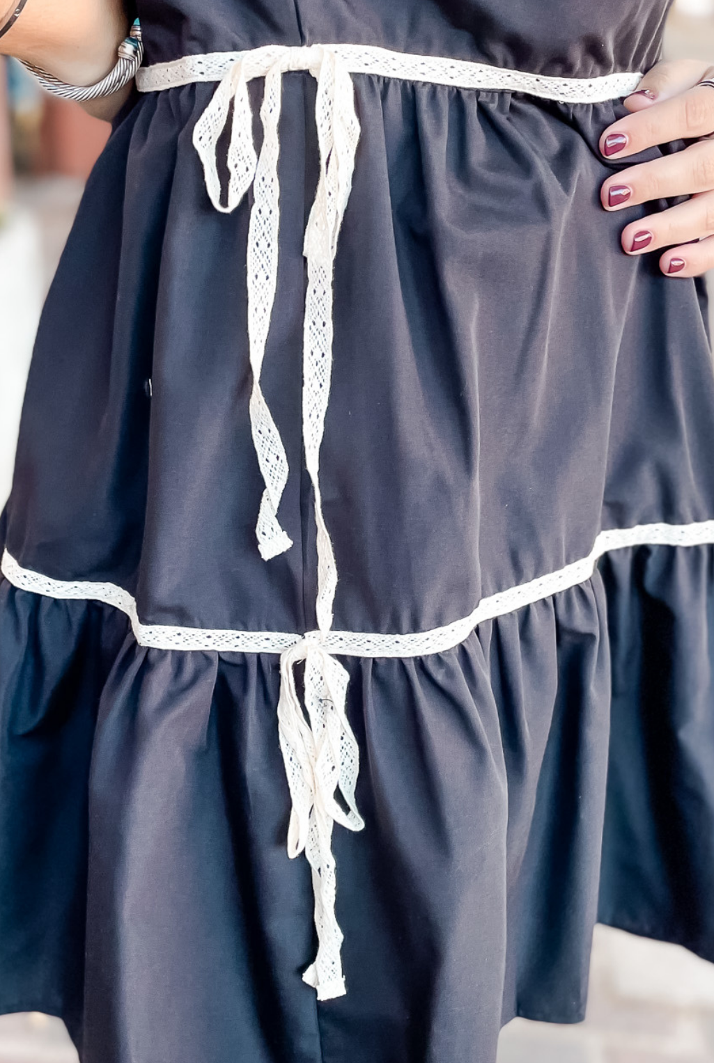 Lace Trimmed Dress - Black