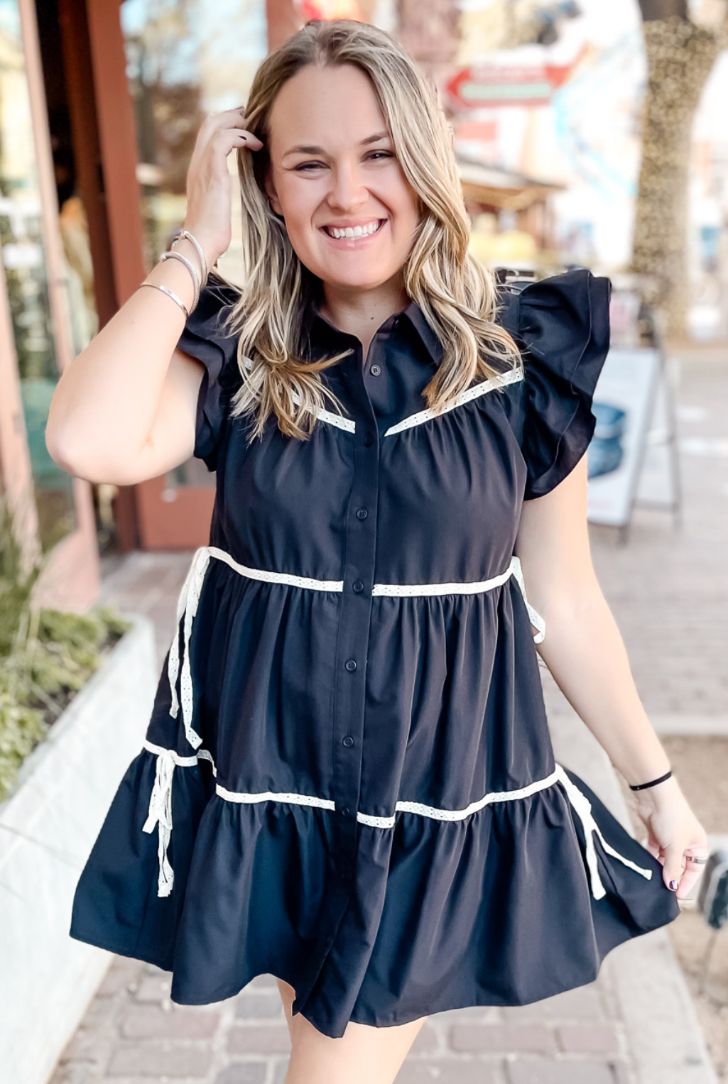 Lace Trimmed Dress - Black