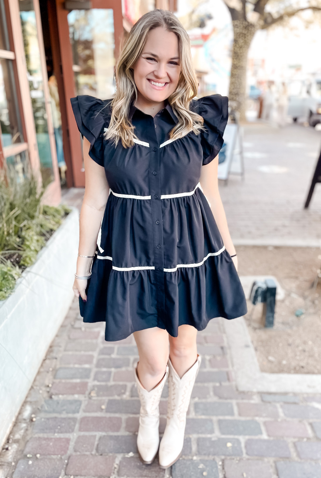 Lace Trimmed Dress - Black