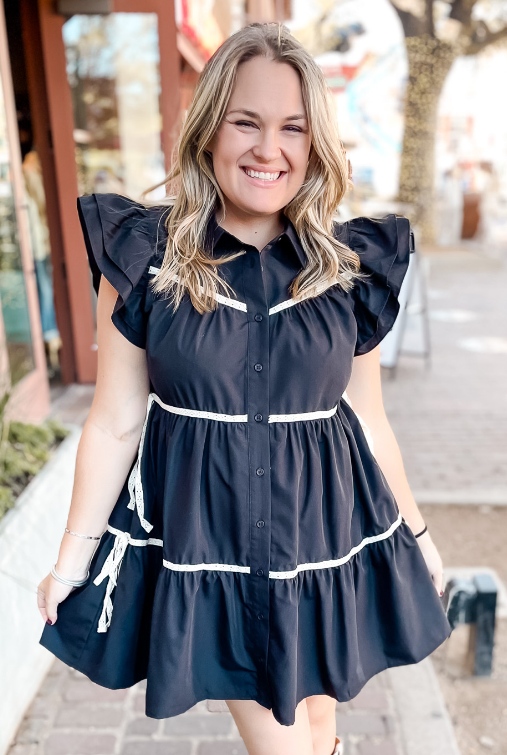 Lace Trimmed Dress - Black