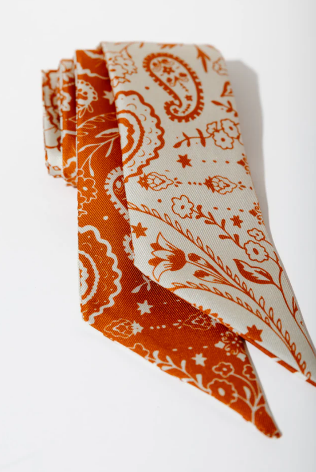 Orange & Cream Silk Twilly Scarf