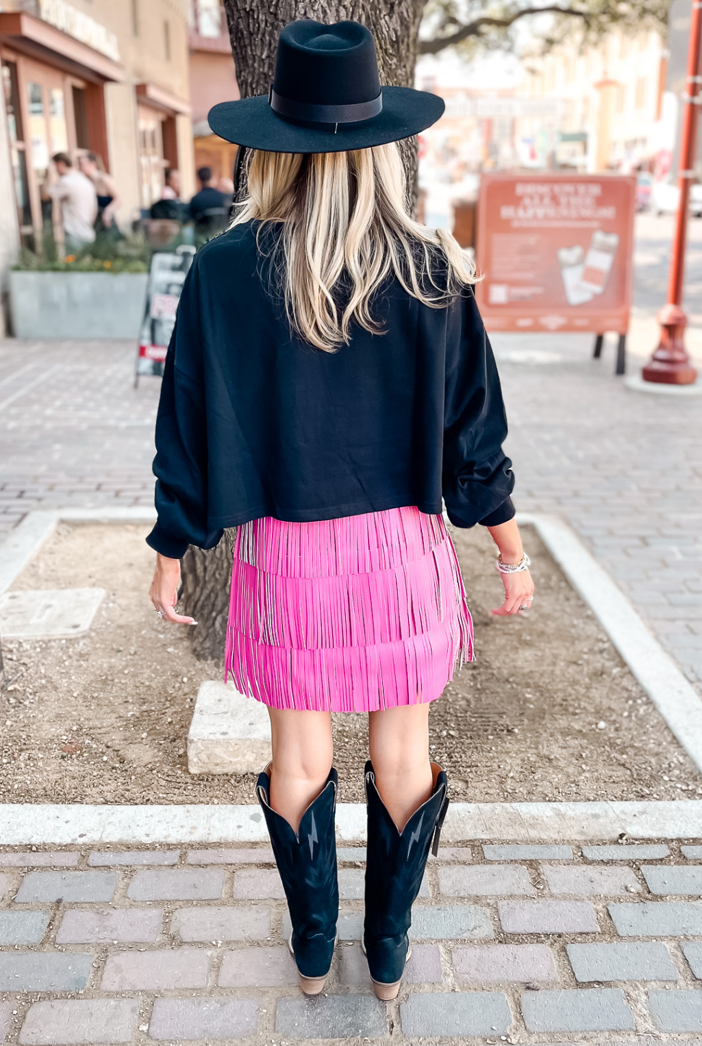 Jade Faux Leather Fringe Skirt - Hot Pink