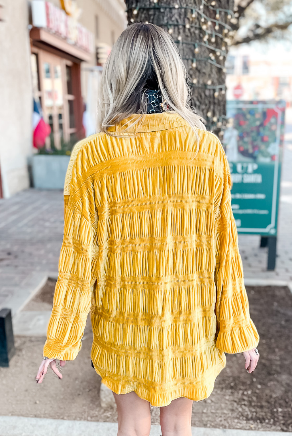 Velvet Shirring Top - Mustard