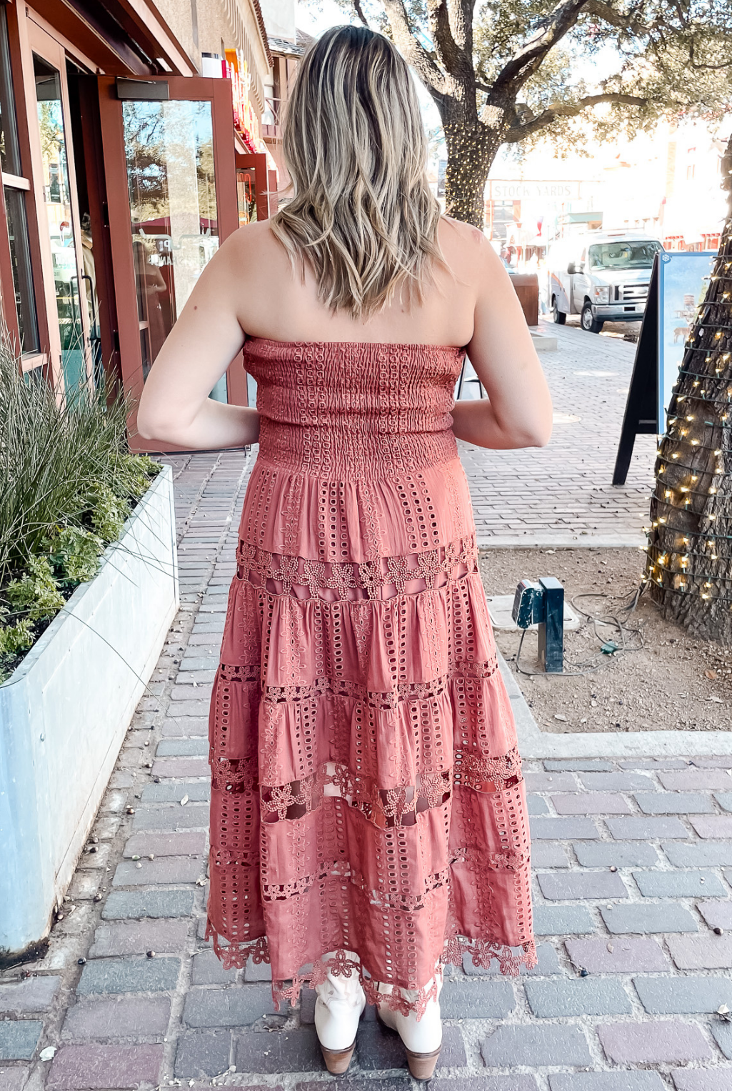 Eyelet Love Tube Dress - Brown