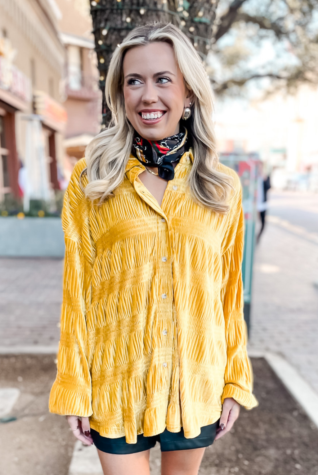 Velvet Shirring Top - Mustard