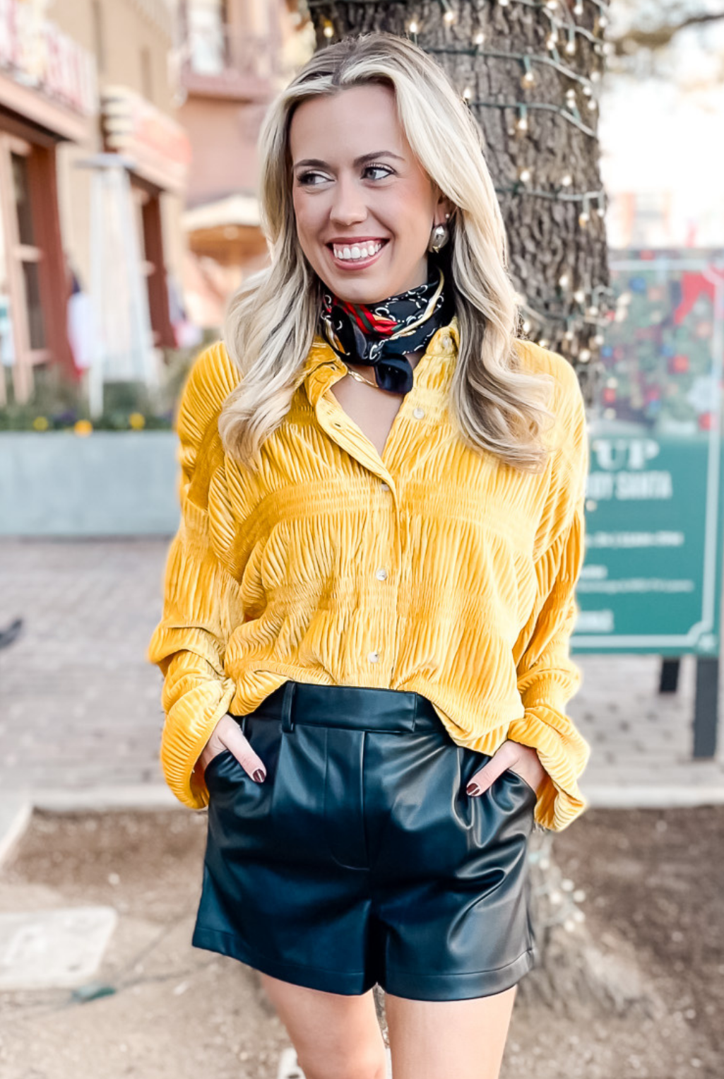 Velvet Shirring Top - Mustard