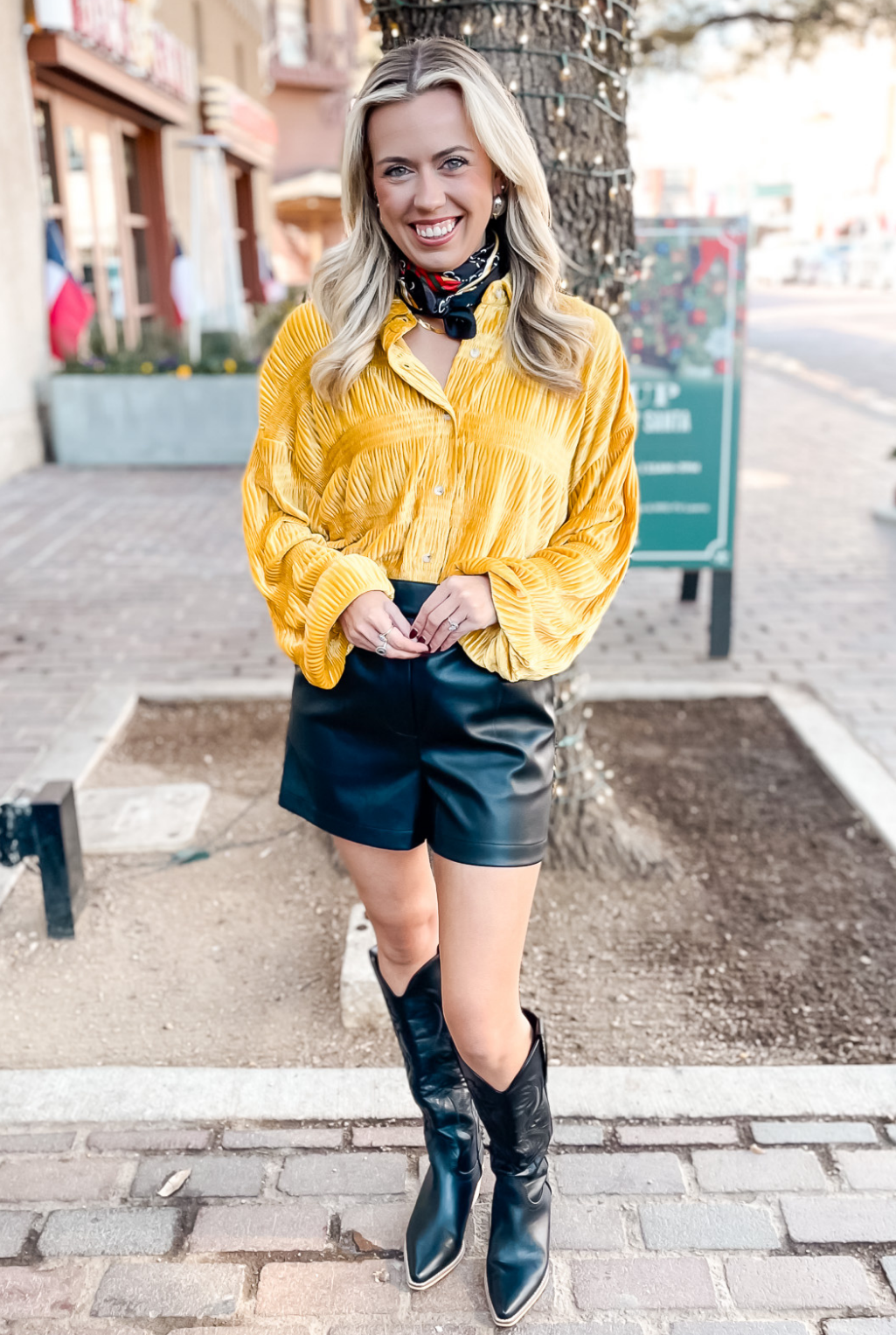 Velvet Shirring Top - Mustard