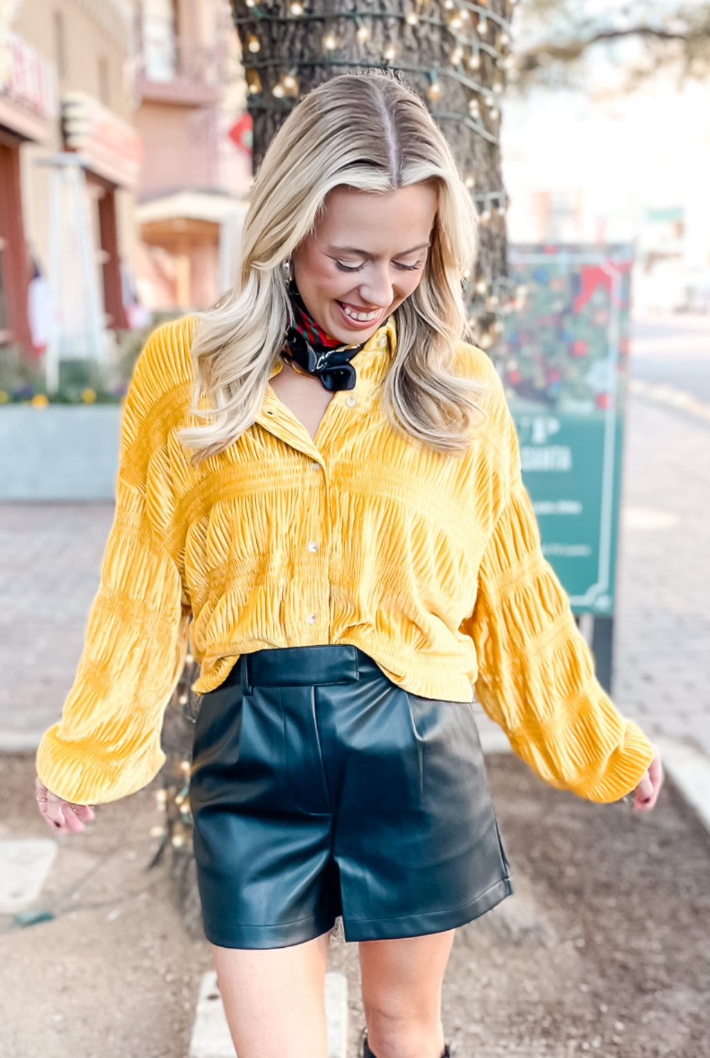 Velvet Shirring Top - Mustard