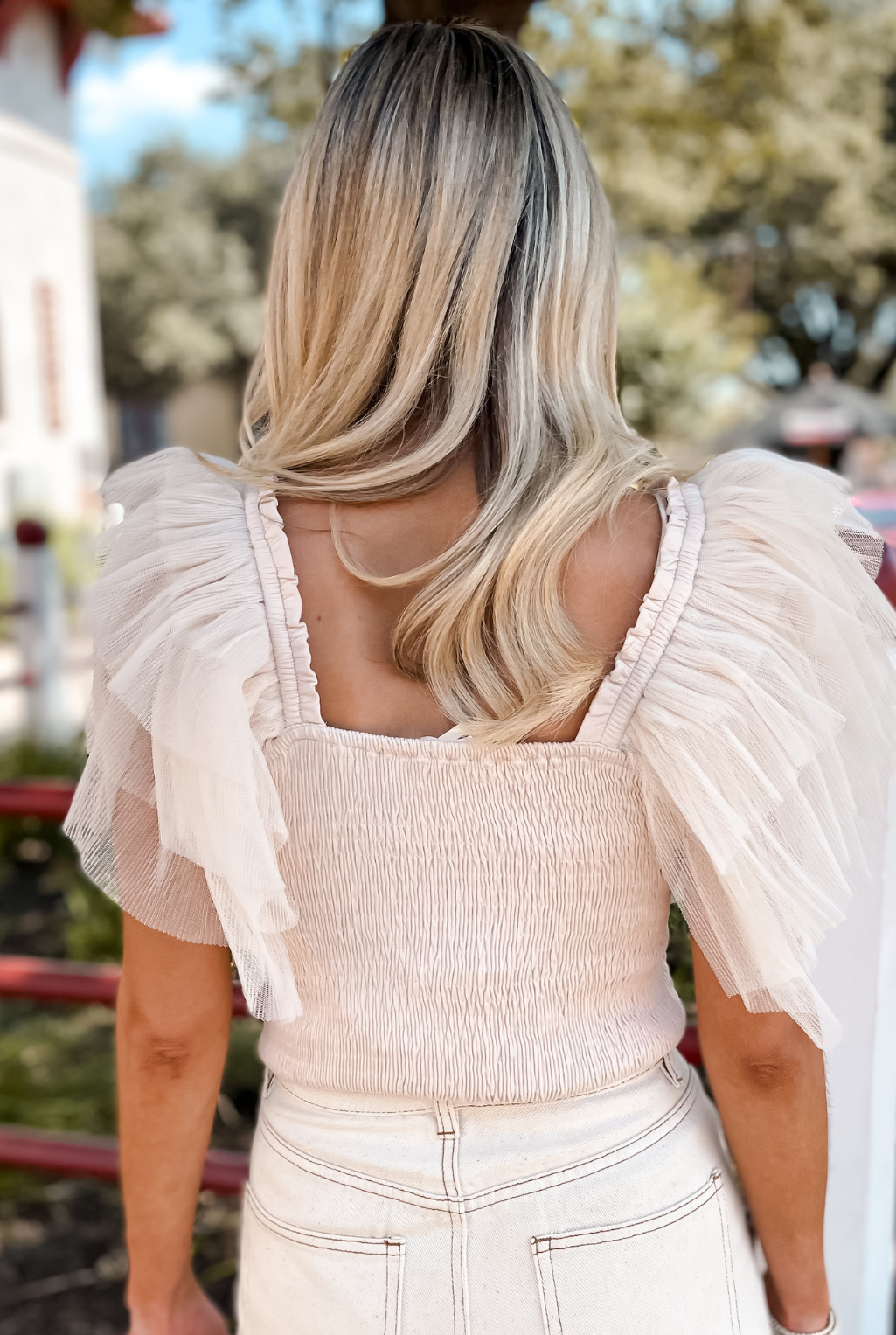 Smocked Ruffle Sleeve Bodysuit - Champagne