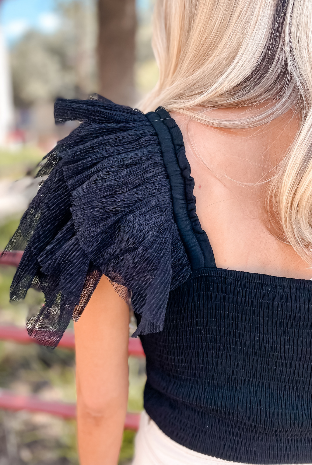 Smocked Ruffle Sleeve Bodysuit - Black