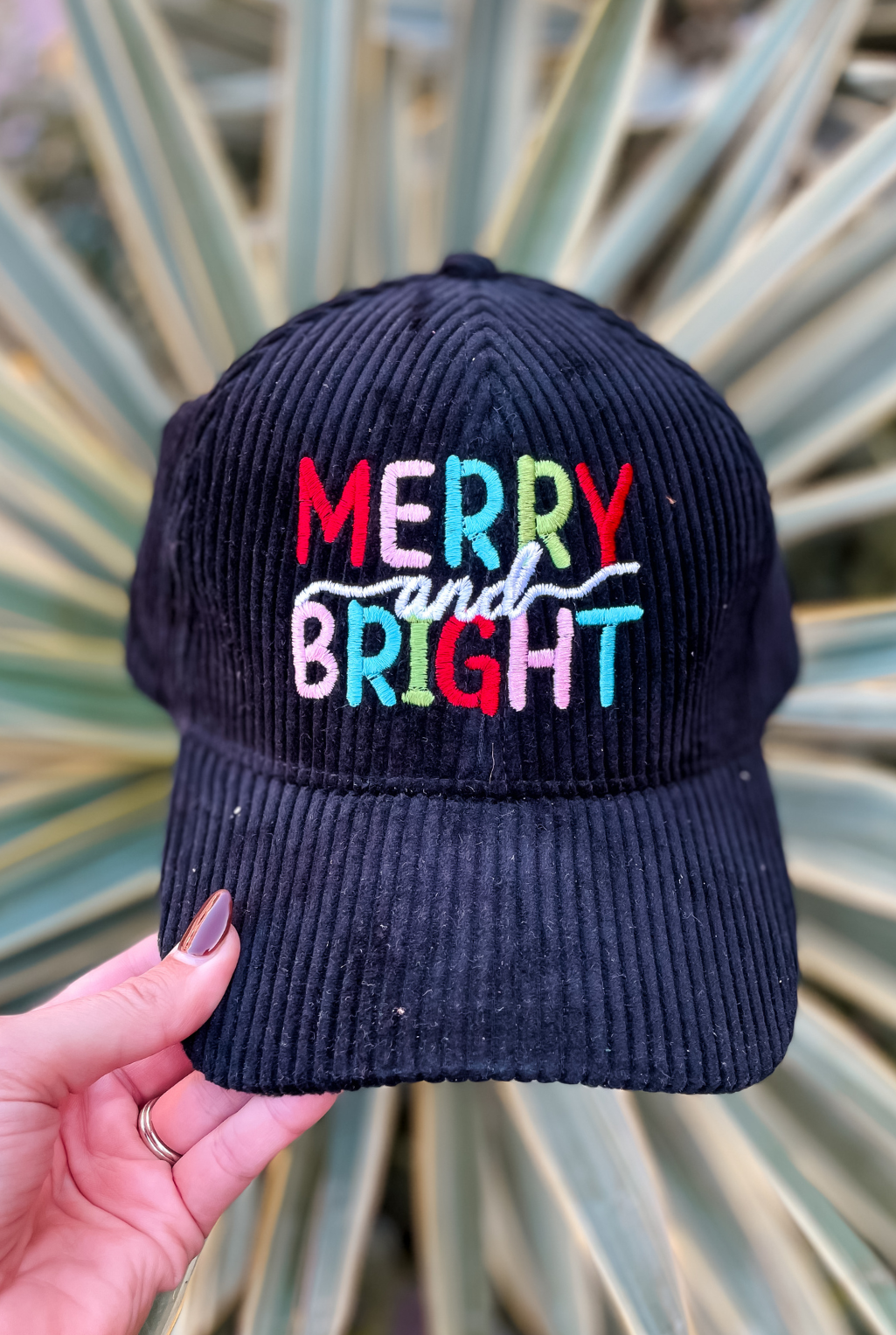 Merry & Bright Embroidered Corduroy Cap