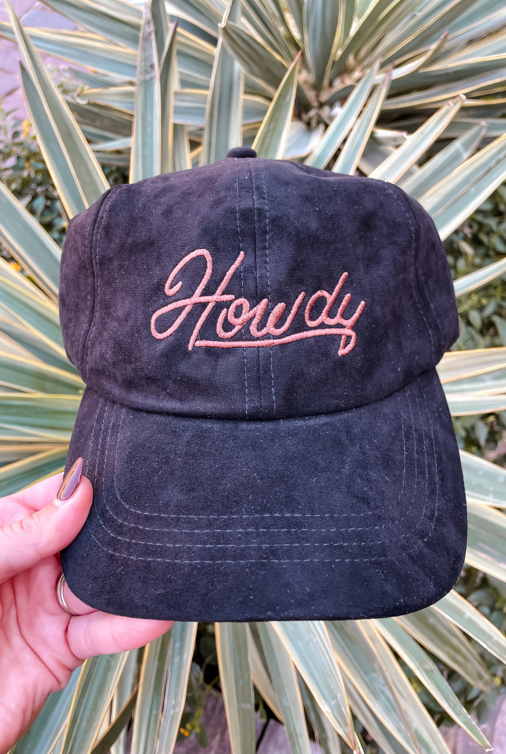 Howdy Embroidered Suede Cap - Black