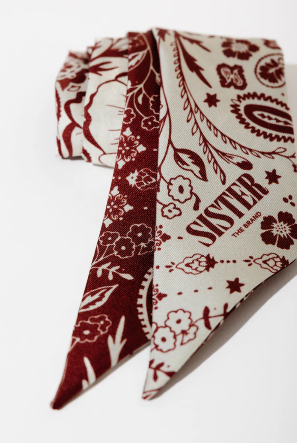 Deep Red & Cream Silk Twilly Scarf