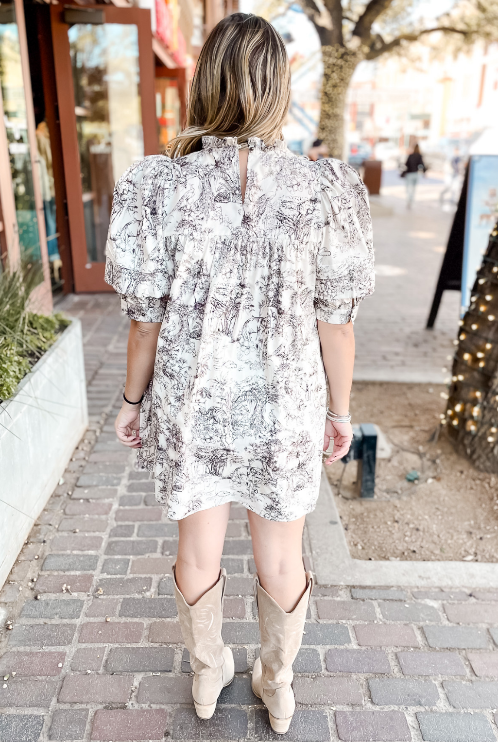 Toile Ruffle Dress - Mocha