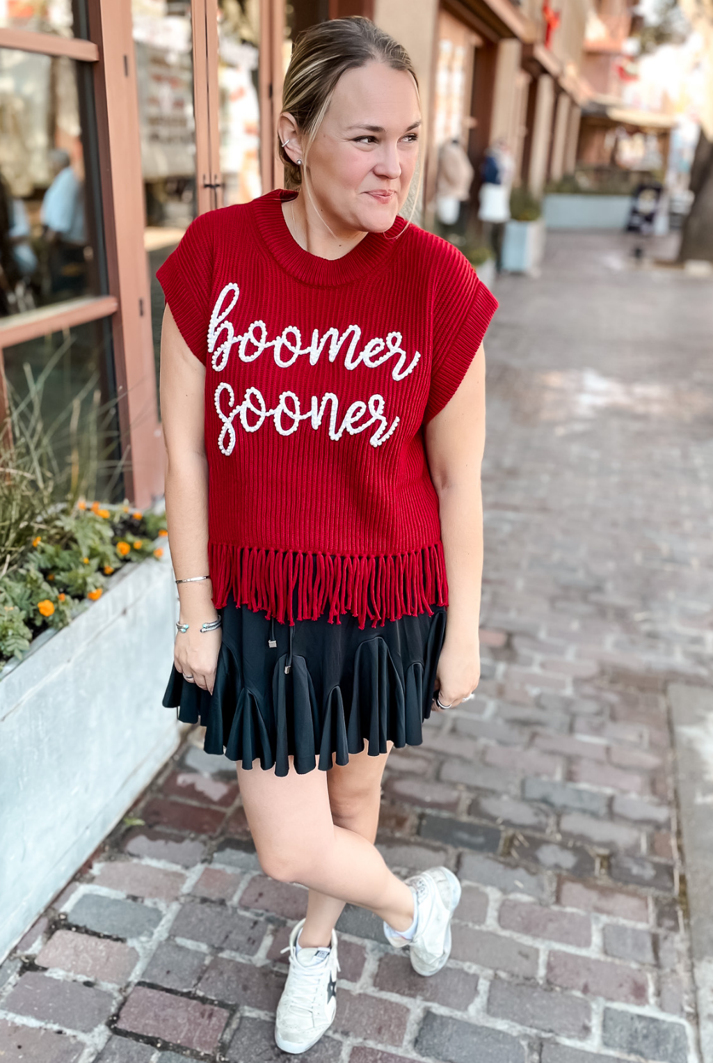 Queen Of Sparkles - Boomer Sooner Pearl Fringe Sweater