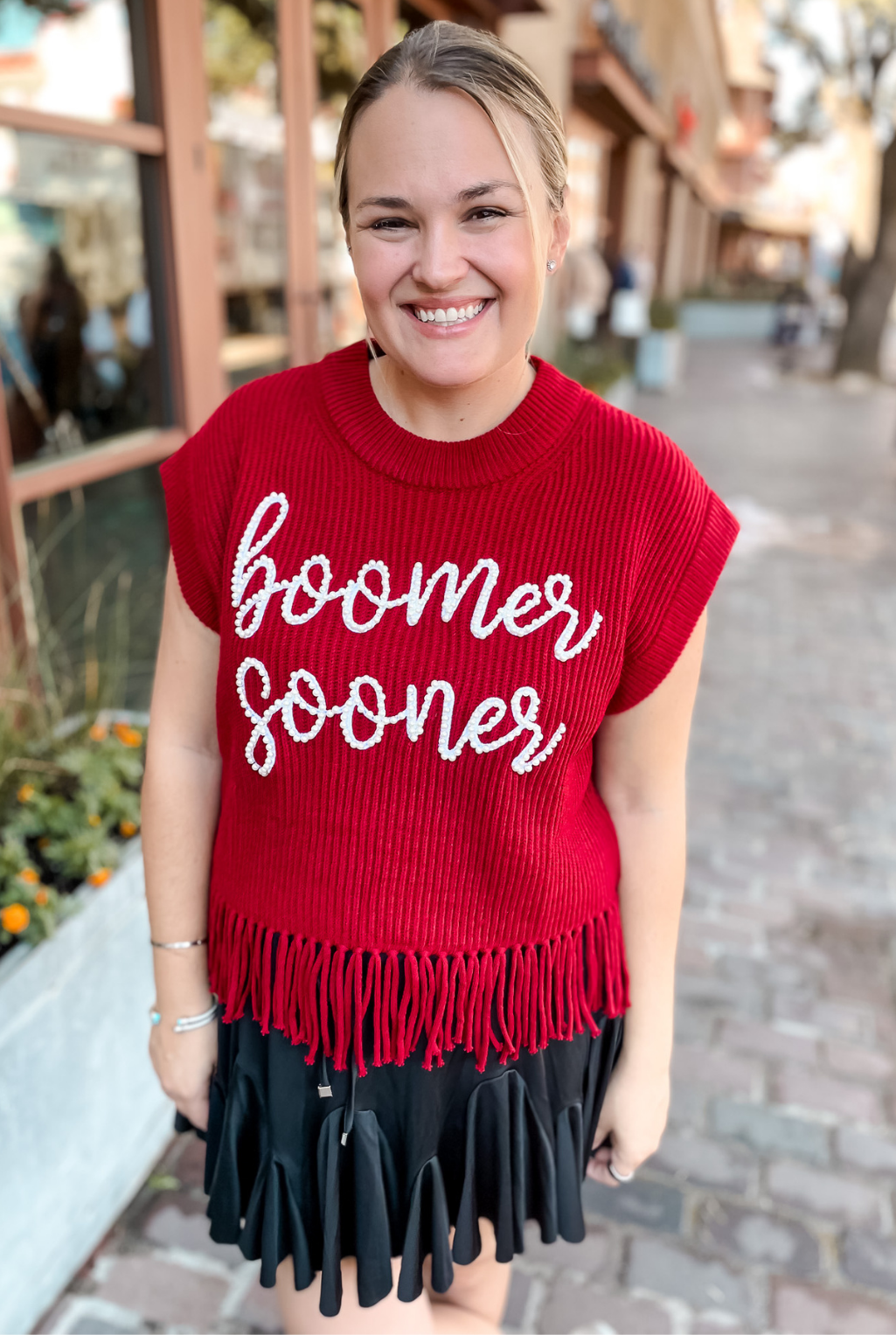 Queen Of Sparkles - Boomer Sooner Pearl Fringe Sweater