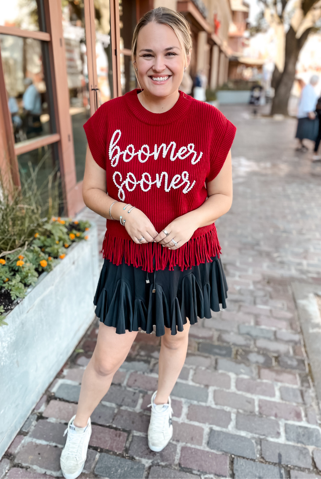 Queen Of Sparkles - Boomer Sooner Pearl Fringe Sweater