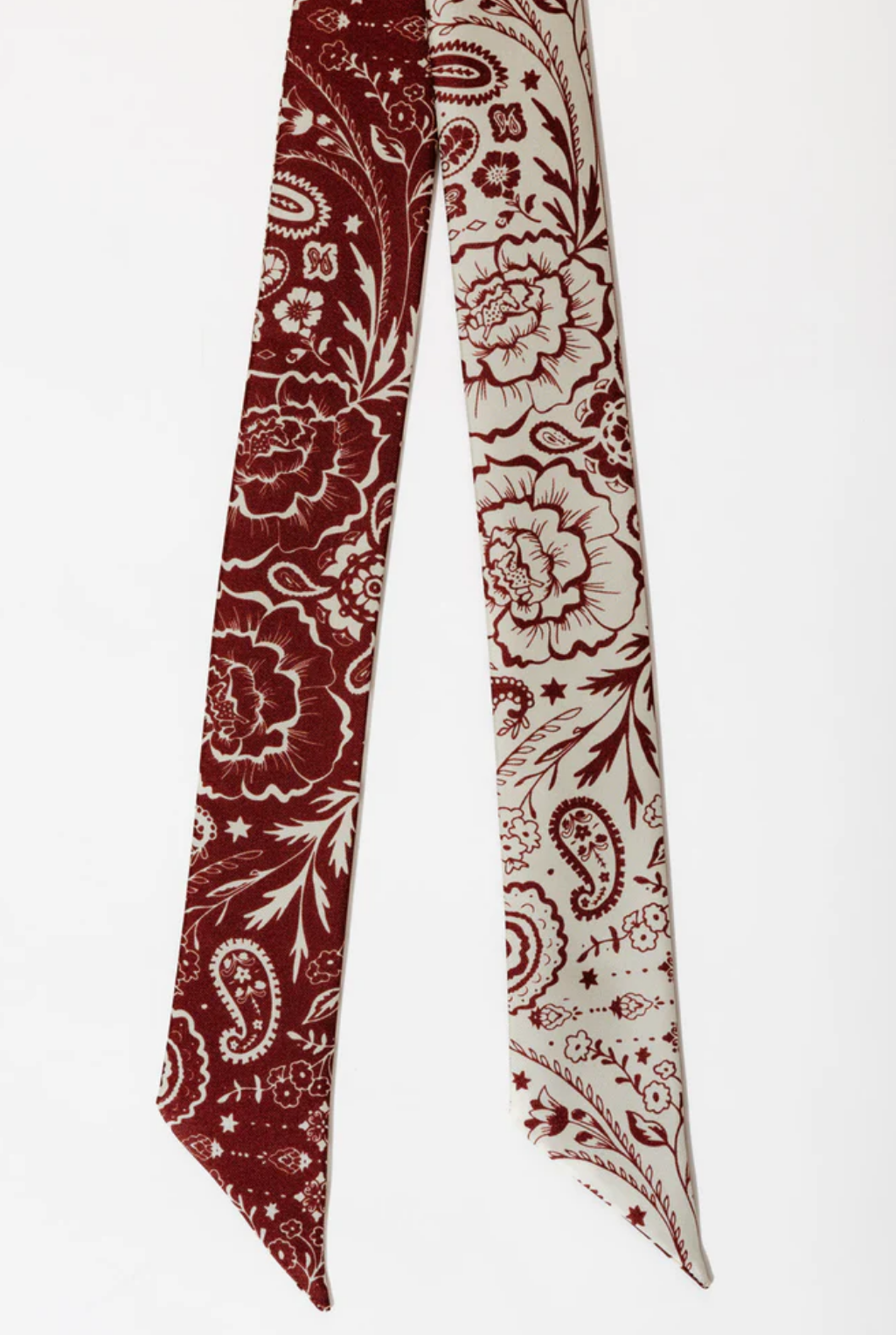 Deep Red & Cream Silk Twilly Scarf