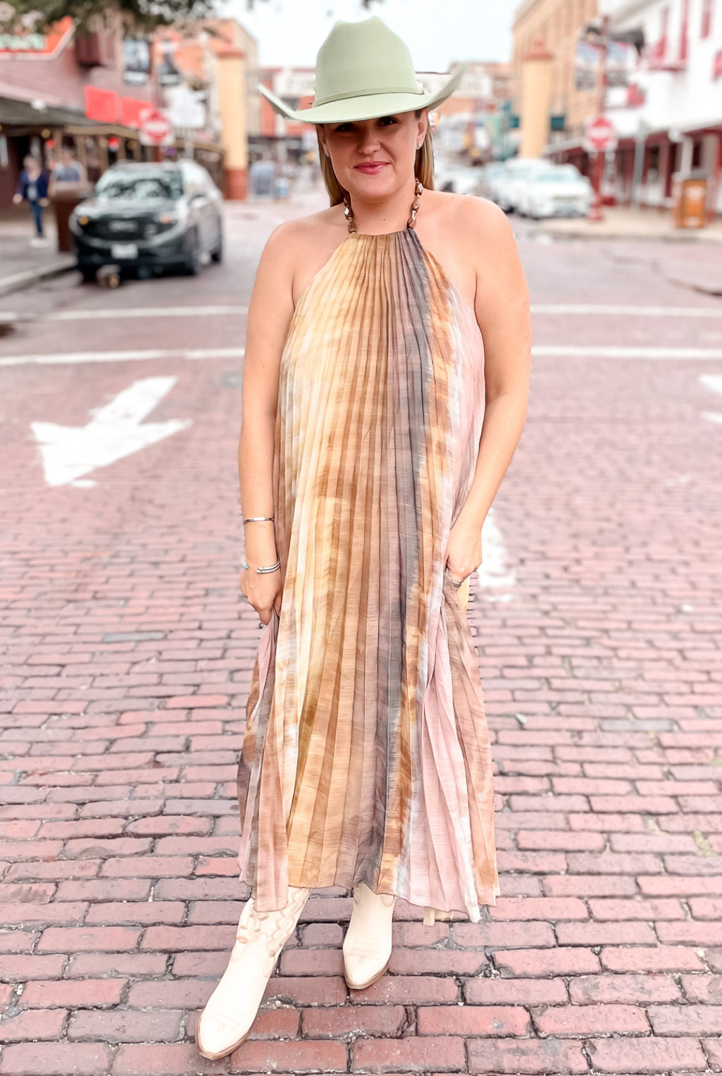 Desert Sand Pleated Dress