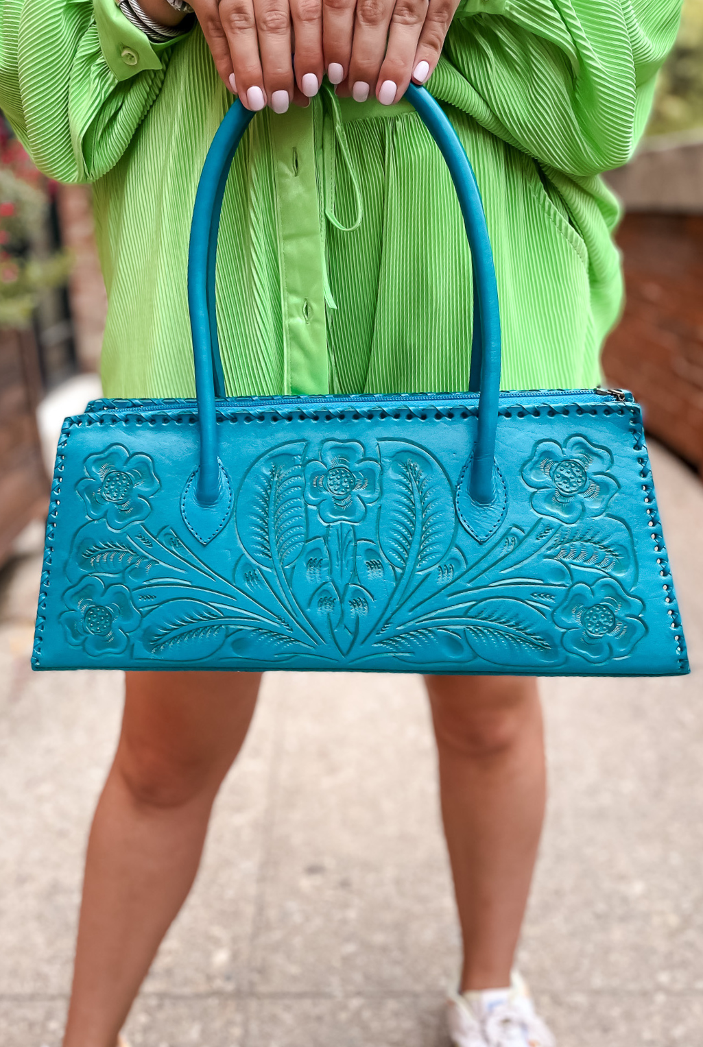 Abby Tooled Leather Handbag - Turquoise