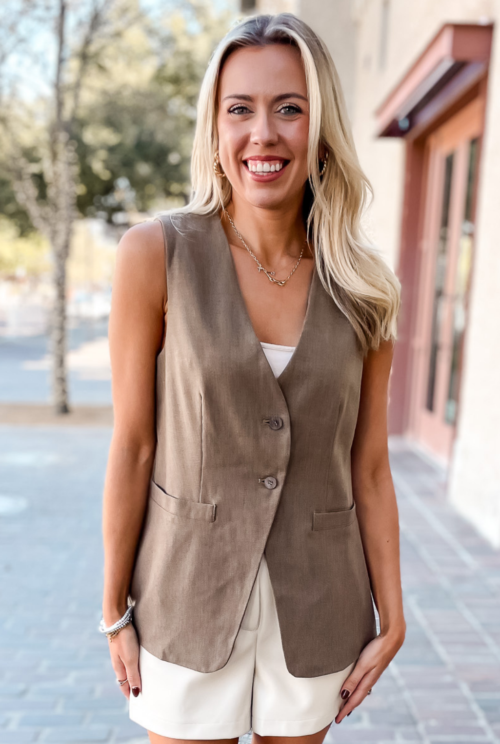 Two Button Vest - Mocha