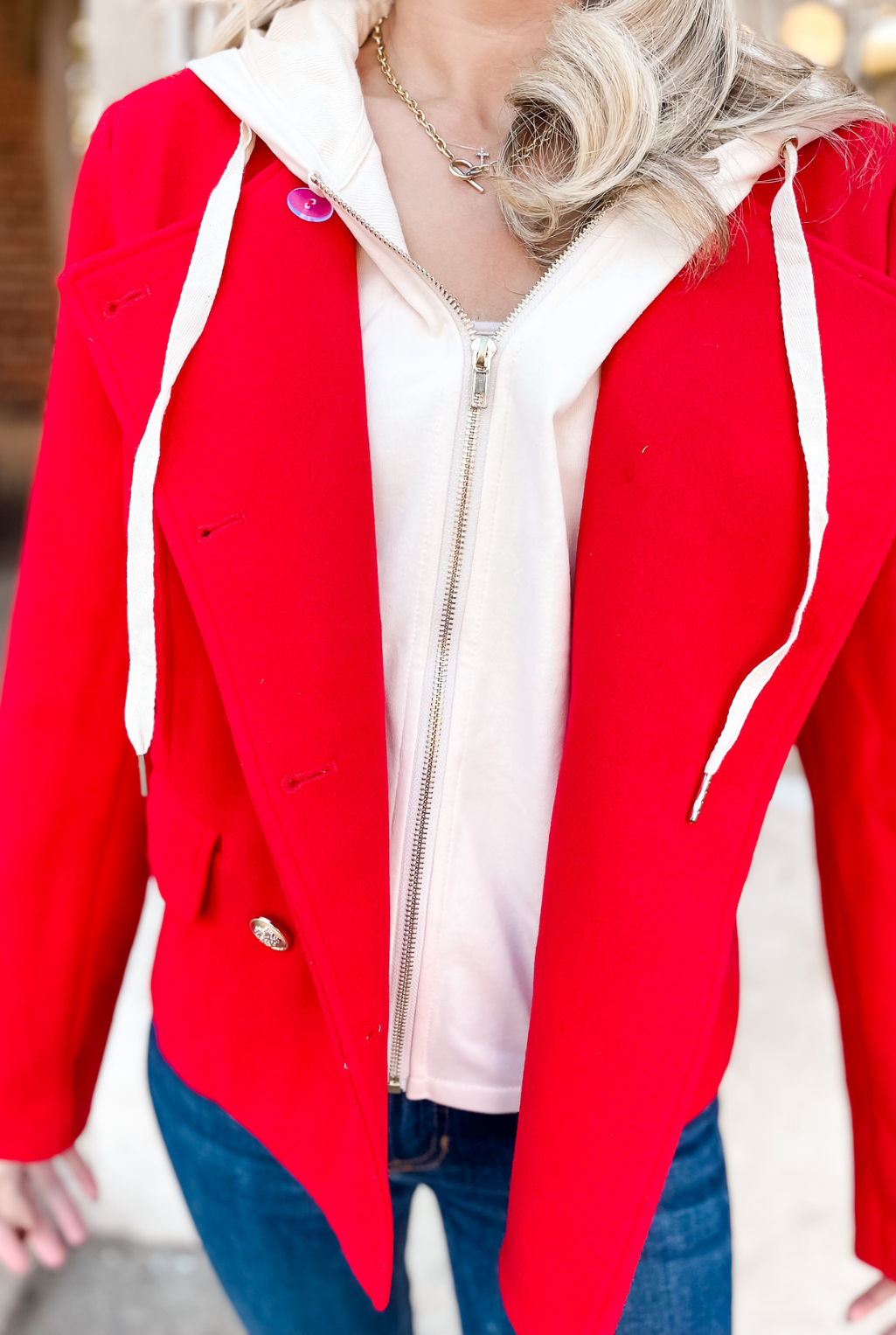 Contrast Detachable Hoodie - Red