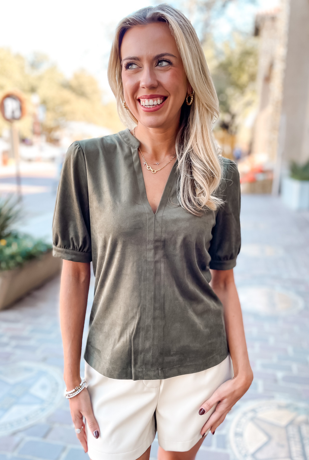 Jane Faux Suede Top - Olive