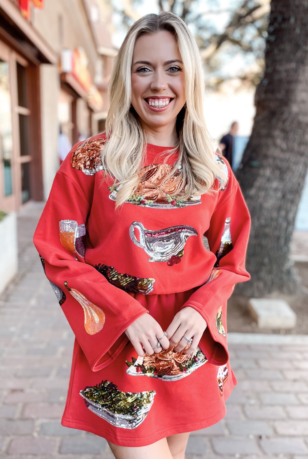 Queen Of Sparkles - Thanksgiving Dinner Sweatshirt Dress