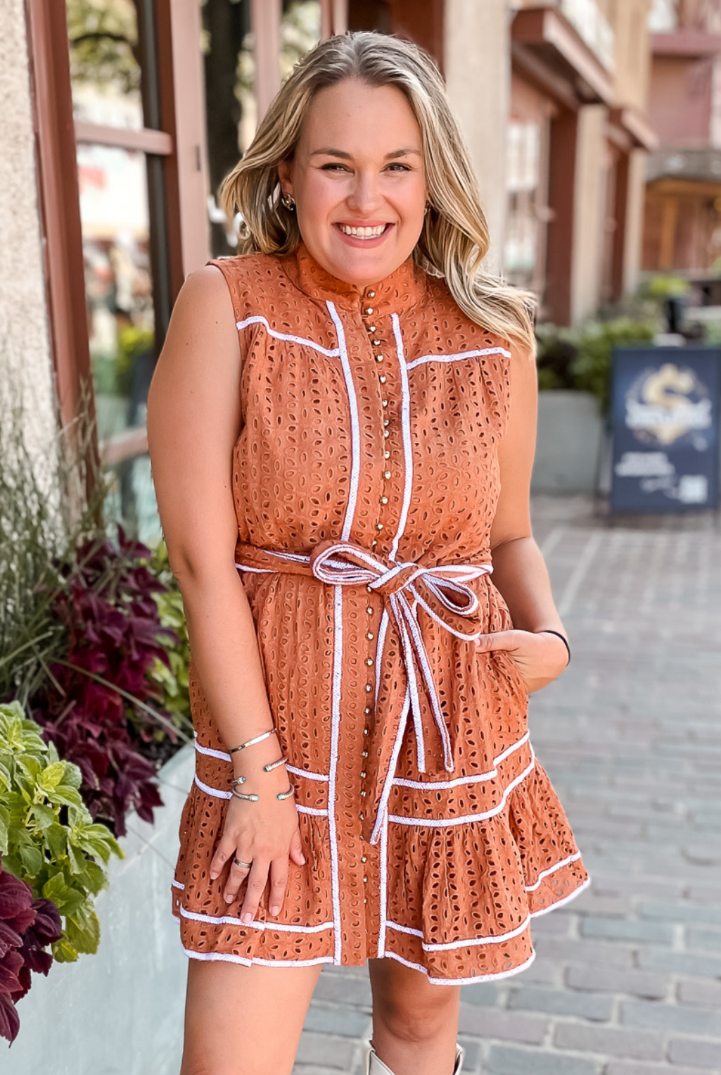 Corinne Eyelet Dress - Burnt Orange