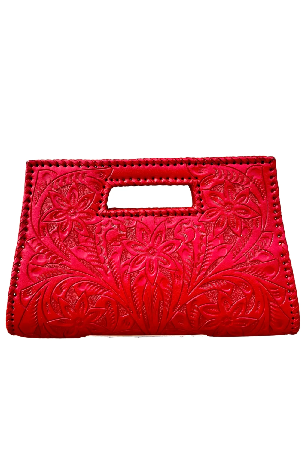 Caroline Tooled Leather Handbag - Red