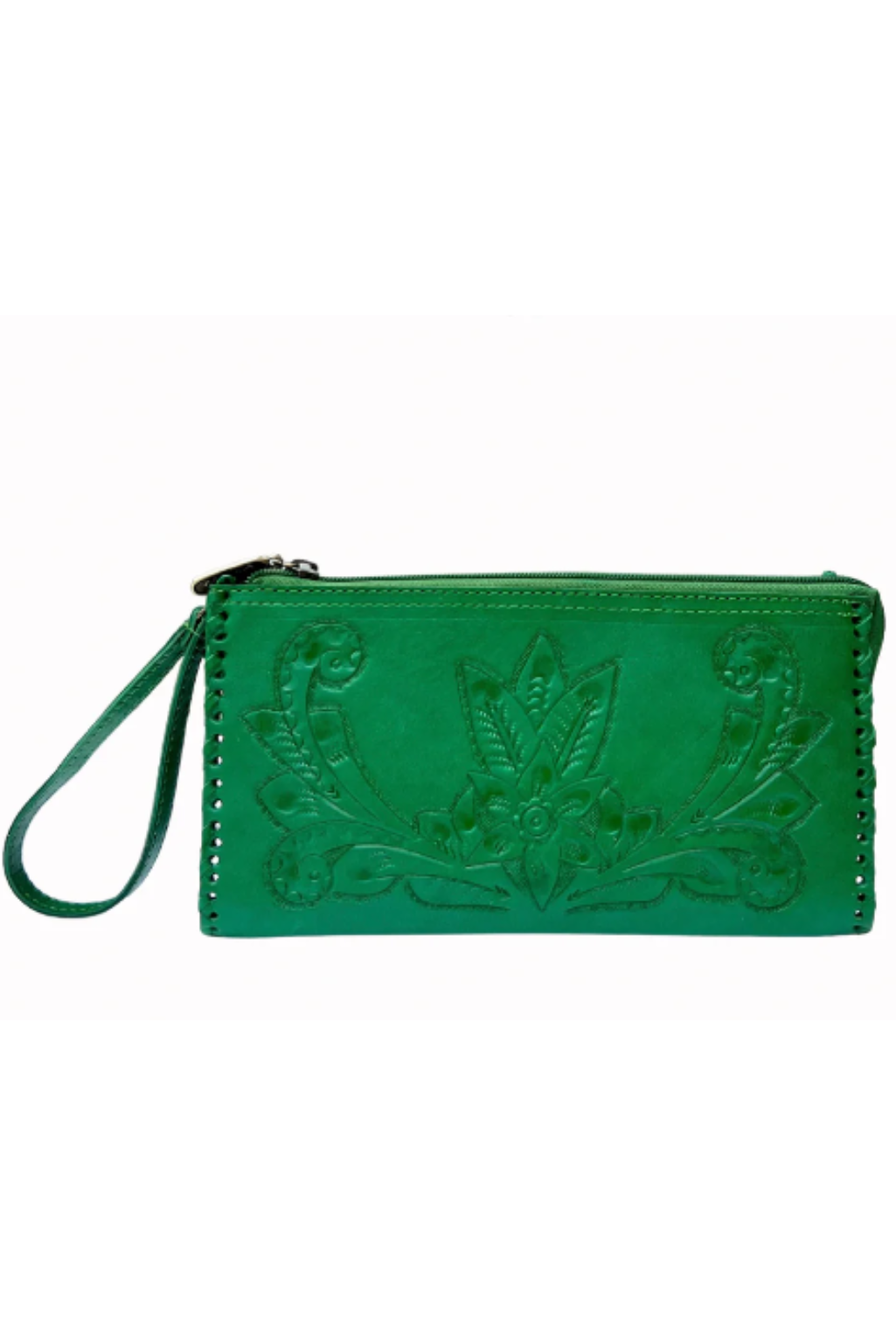 Ella Tooled Leather Handbag - Green