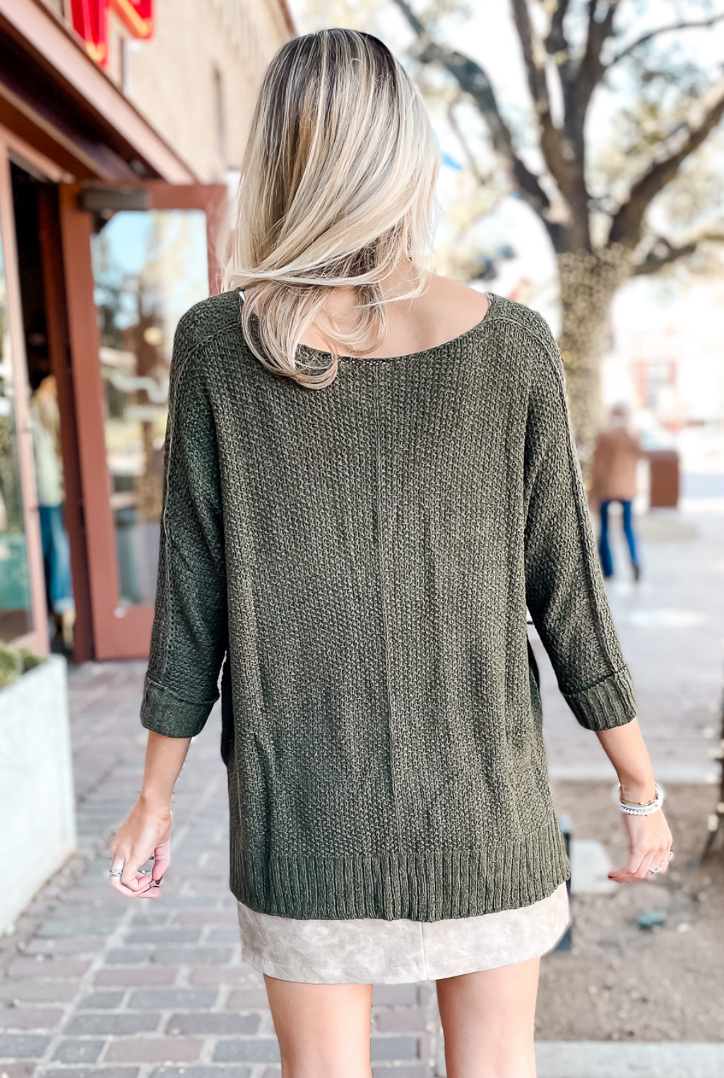 Crew Neck Knit Sweater - Olive