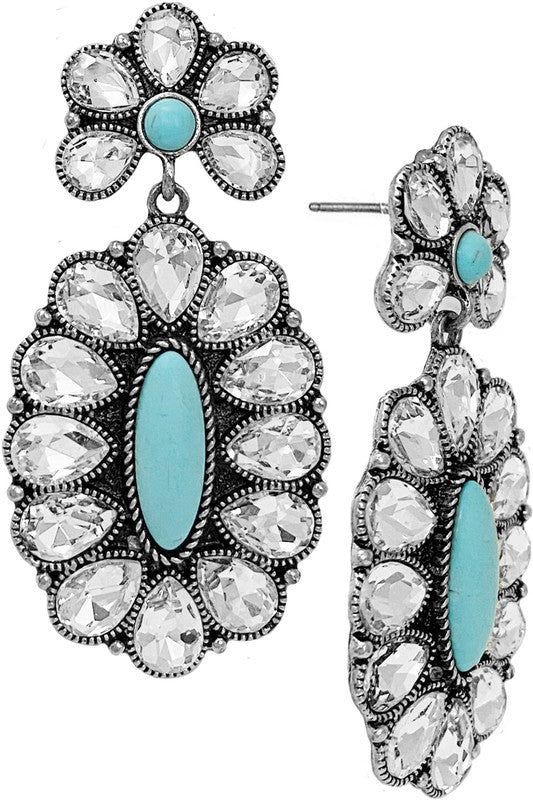 Jewel Earring - Rhinestone/Turquoise