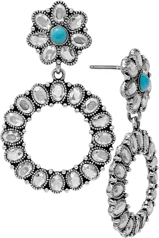 Crystal Turquoise Hoop Earring