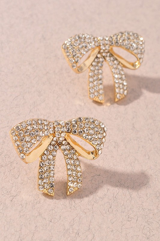 Rhinestone Bow Earrings - Clear