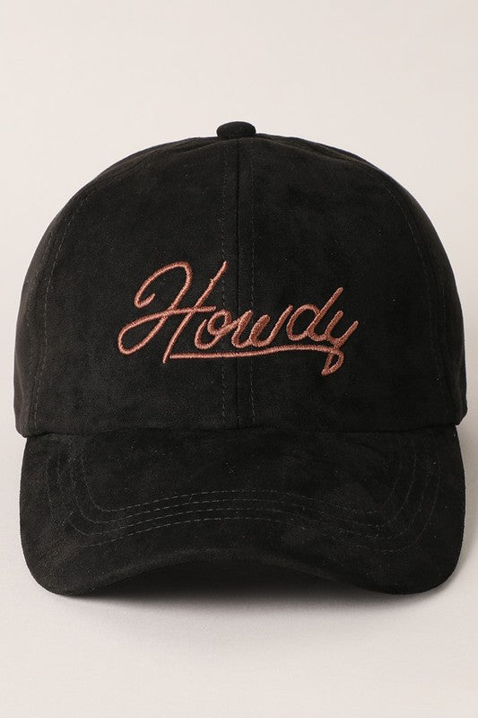 Howdy Embroidered Suede Cap - Black